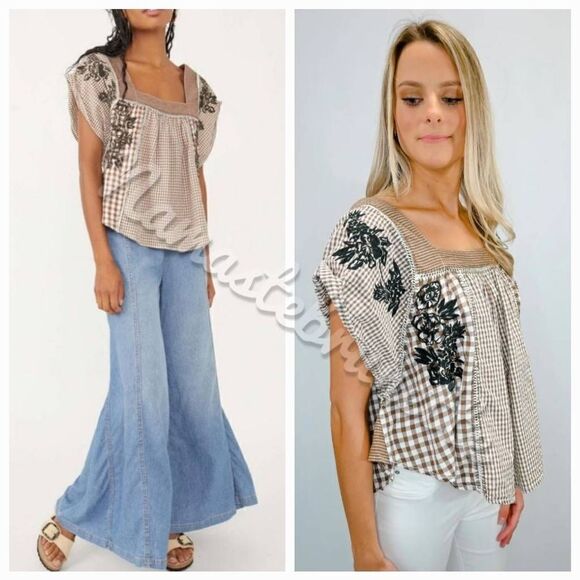 Nwt Free People Small Half Moon Boho Embroidered Top, Ivory Combo - Picture 2 of 16